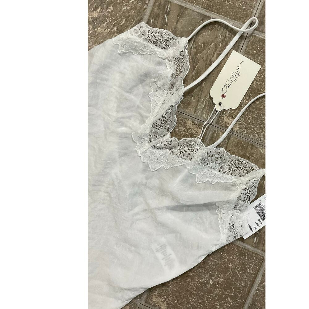 NWT in Bloom by Jonquil White Spaghetti Strap Lace Trim Tank Top Size Small - Picture 5 of 7